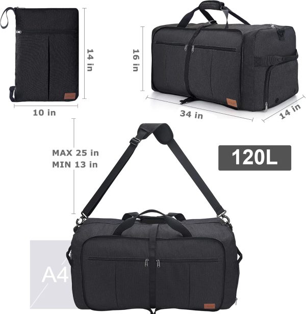 120L Foldable Collapsible Waterproof Travel Duffel Bag for Men and Women with Shoe Compartment - Image 8