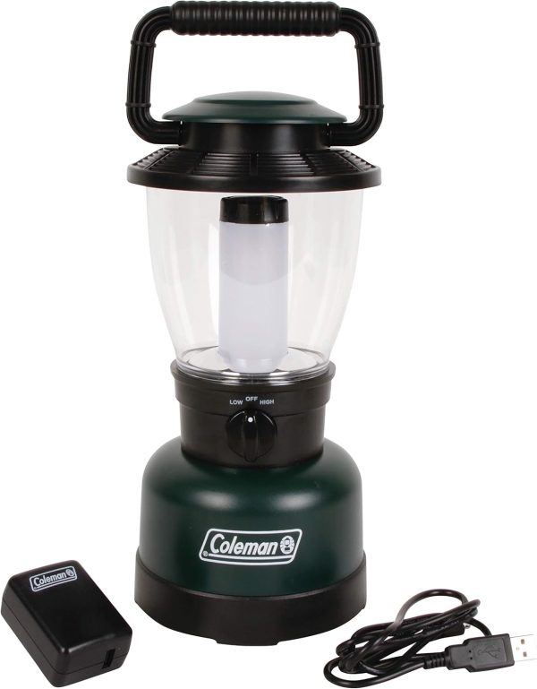 Coleman Rugged Rechargeable 700L LED Lantern, Water & Impact-Resistant Rechargeable Lantern with USB Charging Port, Carry Handle, & 2 Light Modes; Lifetime LEDs Never Need Replacing