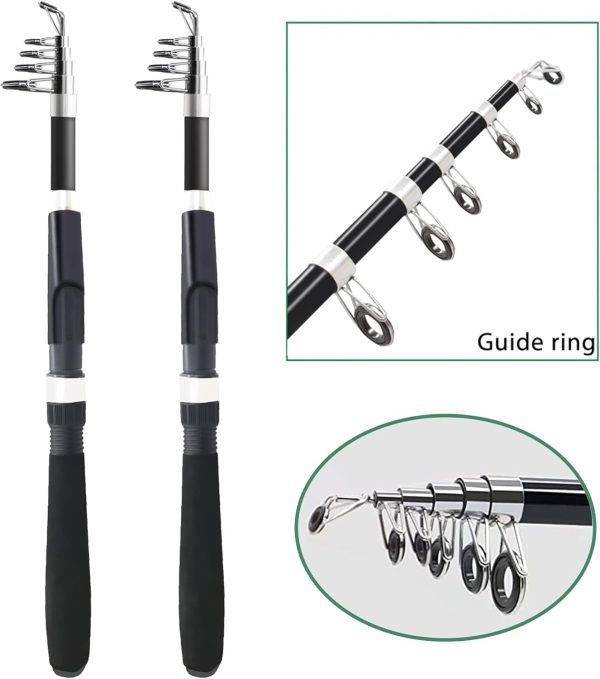 Fishing Pole Combo Set,2.1m/6.89ft 2PCS Collapsible Rods 2PCS Spinning Reels Lures Set Carrier Bag Carbon Fiber Telescopic Fishing Rods Sea Saltwater Freshwater Kit Fishing Rod Reel Combos - Image 2