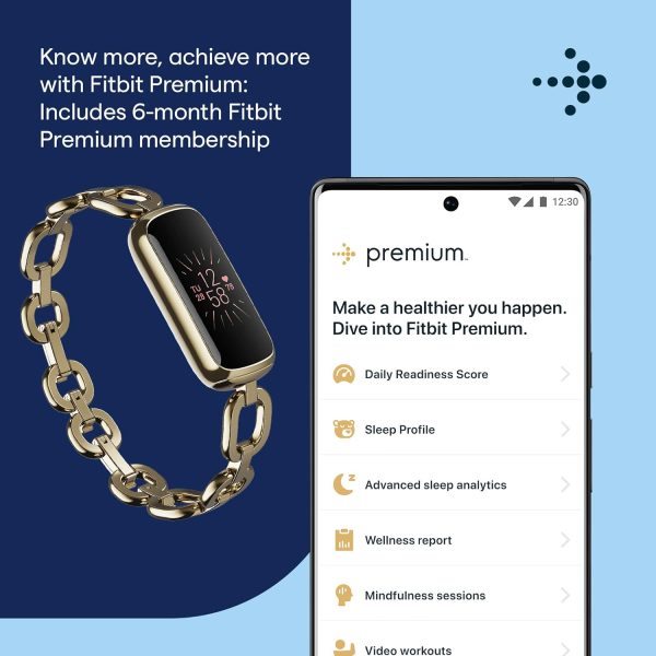 Fitbit Luxe Special Edition Fitness and Wellness Tracker, Gorjana Soft Gold Stainless Steel Parker Link Bracelet, One Size (S & L Peony Classic Bands Included) - Image 3