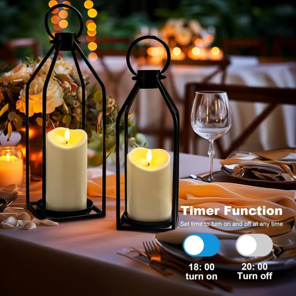 Homemory Modern Christmas Farmhouse Lantern Decor with Waterproof Flameless Candle & Remote Timer, 2PCS Black Metal Candle Lantern Decorative for Outdoor Indoor Home Living Room Patio Porch Table - Image 2