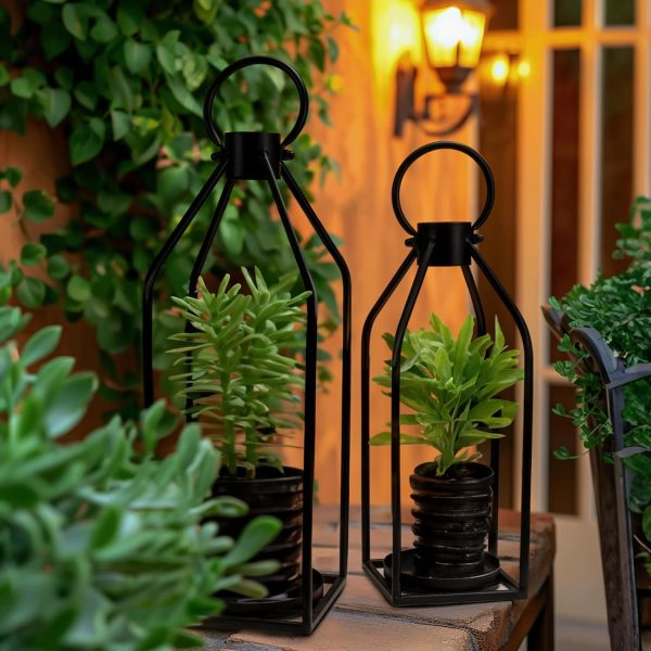 Homemory Modern Christmas Farmhouse Lantern Decor with Waterproof Flameless Candle & Remote Timer, 2PCS Black Metal Candle Lantern Decorative for Outdoor Indoor Home Living Room Patio Porch Table - Image 4