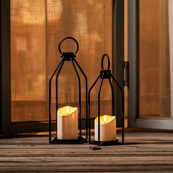 Homemory Modern Christmas Farmhouse Lantern Decor with Waterproof Flameless Candle & Remote Timer, 2PCS Black Metal Candle Lantern Decorative for Outdoor Indoor Home Living Room Patio Porch Table - Image 7