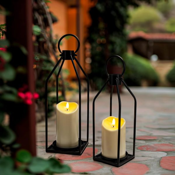 Homemory Modern Christmas Farmhouse Lantern Decor with Waterproof Flameless Candle & Remote Timer, 2PCS Black Metal Candle Lantern Decorative for Outdoor Indoor Home Living Room Patio Porch Table - Image 9