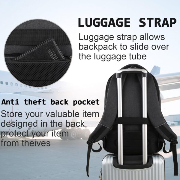 Laptop Backpack,Business Travel Anti Theft Slim Durable Laptops Backpack with USB Charging Port,Water Resistant College Computer Bag for Women & Men Fits 15.6 Inch Laptop and Notebook - Black - Image 6