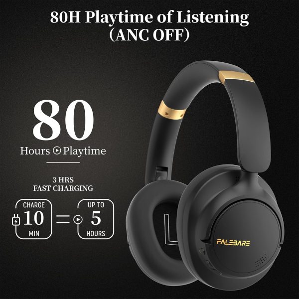 Noise Cancelling Headphones, Bluetooth Headphones Over The Ear Headphones Wireless Bluetooth with Mic, 80H Playtime, Deep Bass, Comfort Fit, Portable Lightweight Headphones for Travel, Home - Image 2