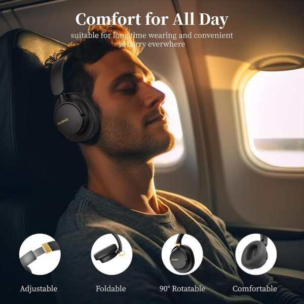 Noise Cancelling Headphones, Bluetooth Headphones Over The Ear Headphones Wireless Bluetooth with Mic, 80H Playtime, Deep Bass, Comfort Fit, Portable Lightweight Headphones for Travel, Home - Image 4