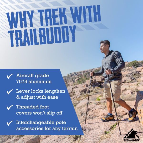 TrailBuddy Trekking Poles - Lightweight, Collapsible Hiking Poles for Snowshoe & Backpacking Gear - Pair of 2 Walking Sticks for Hiking, 7075 Aluminum with Cork Grip - Image 2