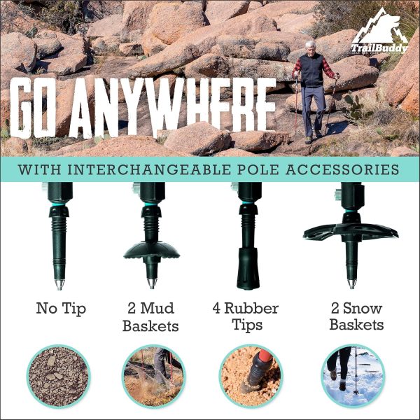 TrailBuddy Trekking Poles - Lightweight, Collapsible Hiking Poles for Snowshoe & Backpacking Gear - Pair of 2 Walking Sticks for Hiking, 7075 Aluminum with Cork Grip - Image 4