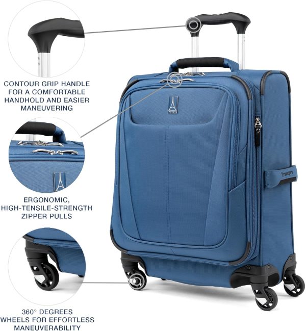 Travelpro Maxlite 5 Softside Expandable Carry on Luggage with 4 Spinner Wheels, Lightweight Suitcase, Men and Women, International, Ensign Blue, Carry on 19-Inch - Image 3