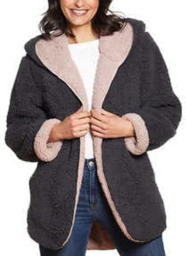 Weatherproof womens Reversible Cozy Sherpa Hooded Jacket (M/L, Cream)