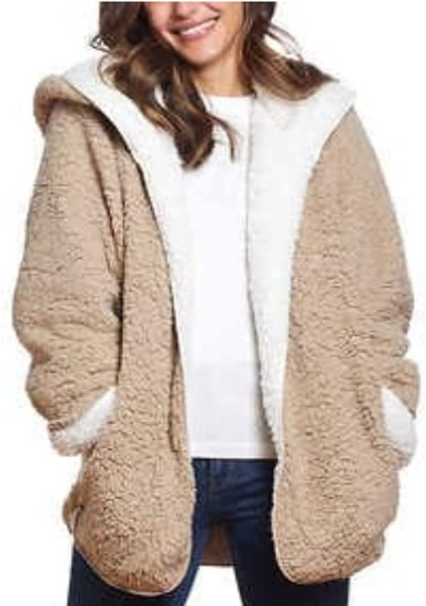 Weatherproof womens Reversible Cozy Sherpa Hooded Jacket (M/L, Cream) - Image 2