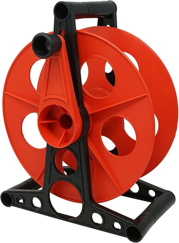 Woods E103 E-103 Wheel, Holds Up to 150 16/3 Extension 125 Feet of 14/3 Gauge Cord, Holiday, Rope, Hose Reel Storage and Light Wire, Heavy Duty Plastic, red and black