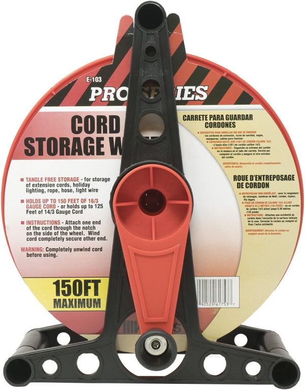 Woods E103 E-103 Wheel, Holds Up to 150 16/3 Extension 125 Feet of 14/3 Gauge Cord, Holiday, Rope, Hose Reel Storage and Light Wire, Heavy Duty Plastic, red and black - Image 2