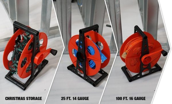 Woods E103 E-103 Wheel, Holds Up to 150 16/3 Extension 125 Feet of 14/3 Gauge Cord, Holiday, Rope, Hose Reel Storage and Light Wire, Heavy Duty Plastic, red and black - Image 3