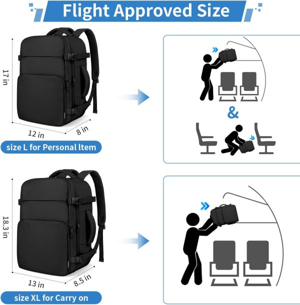 ZOMFELT Travel Backpack for Women Men, Carry on Backpack, TSA 15.6 inch Laptop Backpack Flight Approved, Personal Item Travel Bag Nurse Bag Casual Daypack for School Weekender Business Trip, Black - Image 7